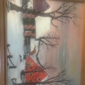 Rustic Winter Scene with Red Barn Art